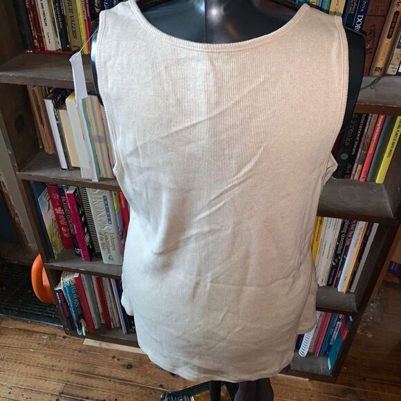Lane Bryant tropical painted 18/20 tan ribbed tank top - Picture 2 of 3